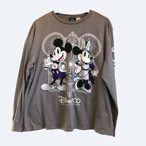 Disney‎ 100 years of wonder Mickey Minnie Mouse Gray Long Sleeve T-shirt Large